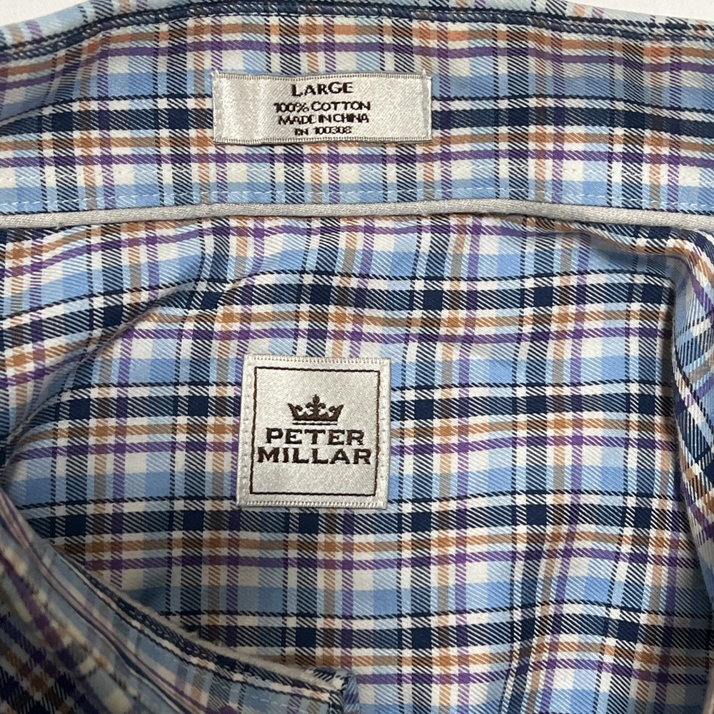 Peter Millar Men Large Cotton Plaid Button Down Long Sleeve Shirt - Picture 4 of 6